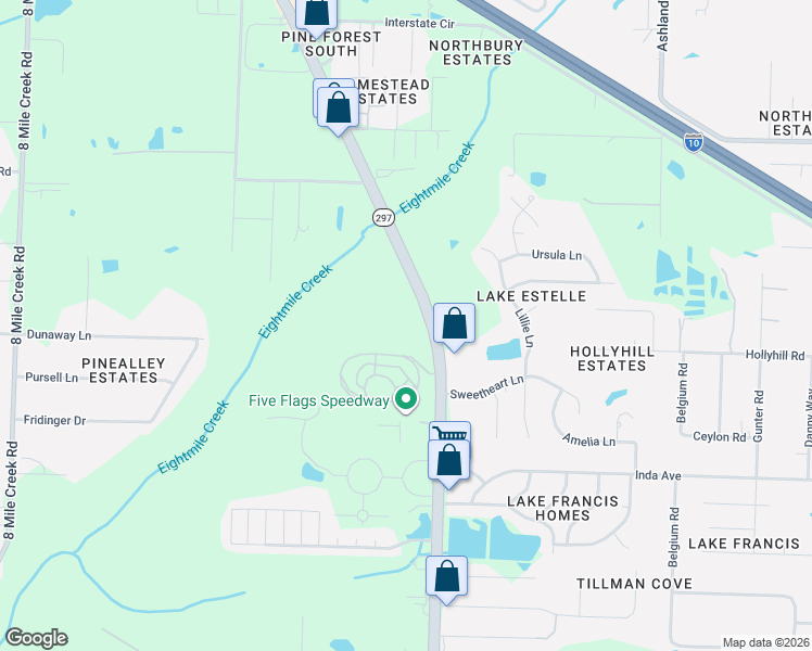 map of restaurants, bars, coffee shops, grocery stores, and more near 7495 Pine Forest Road in Pensacola