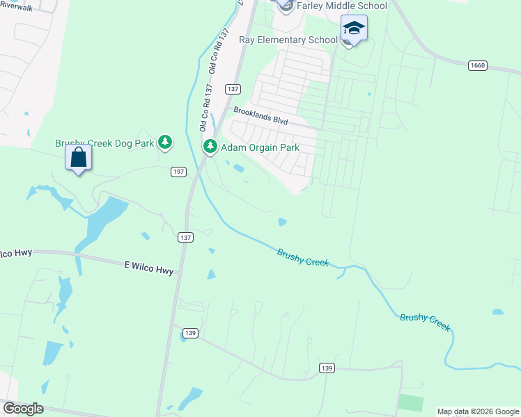 map of restaurants, bars, coffee shops, grocery stores, and more near 137 County Road 137 in Hutto