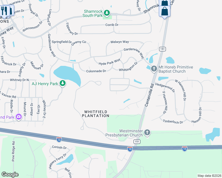 map of restaurants, bars, coffee shops, grocery stores, and more near 3304 Aqua Ridge Way in Tallahassee