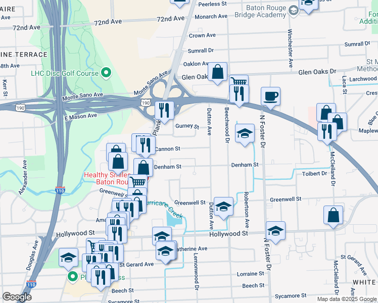 map of restaurants, bars, coffee shops, grocery stores, and more near 4332 Cannon Street in Baton Rouge