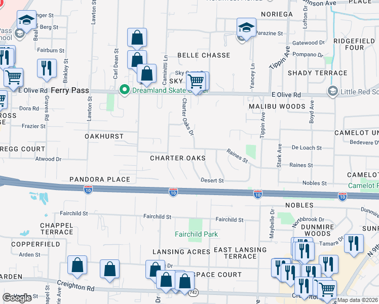 map of restaurants, bars, coffee shops, grocery stores, and more near 2981 Raines Street in Pensacola