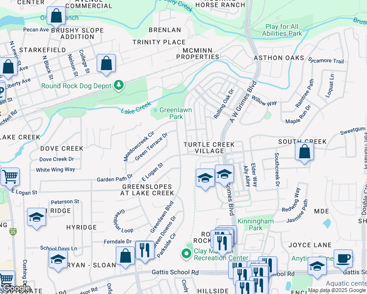 map of restaurants, bars, coffee shops, grocery stores, and more near 835 Heritage Springs Trail in Round Rock