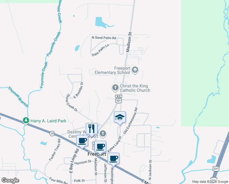 map of restaurants, bars, coffee shops, grocery stores, and more near 15521 U.S. 331 Business in Freeport
