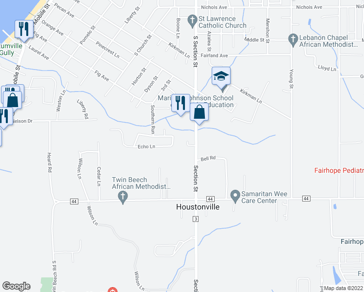 map of restaurants, bars, coffee shops, grocery stores, and more near 7 Twin Echo Ct in Fairhope
