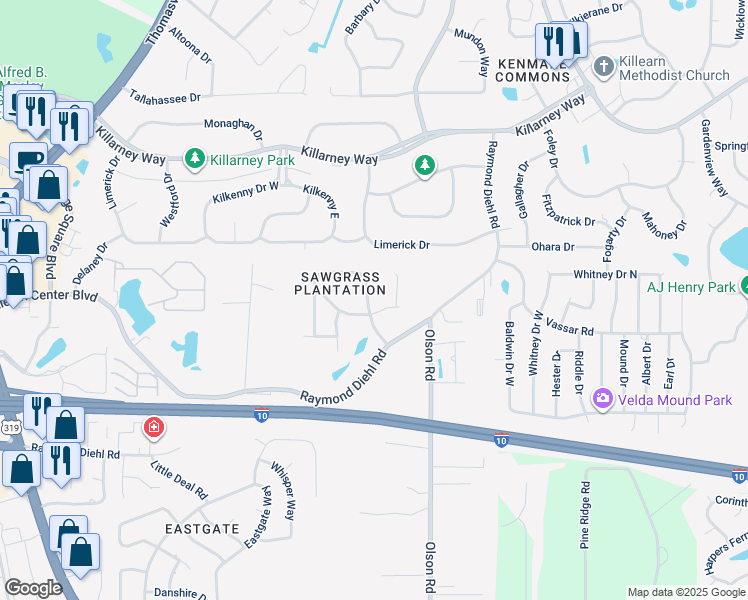 map of restaurants, bars, coffee shops, grocery stores, and more near 2859 Royal Palm Way in Tallahassee