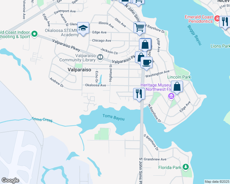 map of restaurants, bars, coffee shops, grocery stores, and more near 185 Spencer Pl in Valparaiso