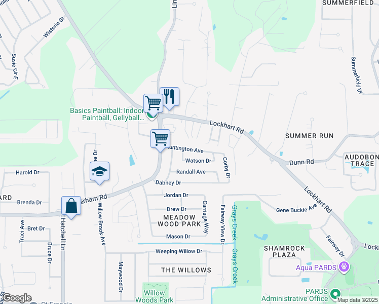 map of restaurants, bars, coffee shops, grocery stores, and more near 9302 Huntington Avenue in Denham Springs