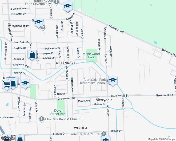 map of restaurants, bars, coffee shops, grocery stores, and more near in Baton Rouge
