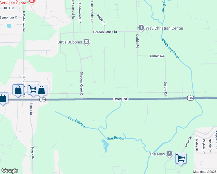 map of restaurants, bars, coffee shops, grocery stores, and more near 10598 Kellie Drive in Hammond