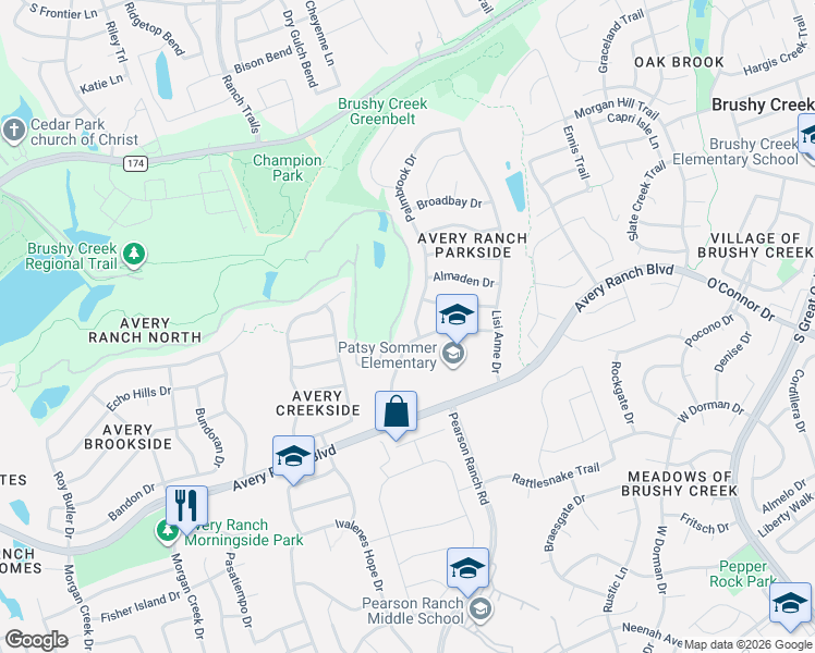 map of restaurants, bars, coffee shops, grocery stores, and more near 9625 Indina Hills Drive in Austin