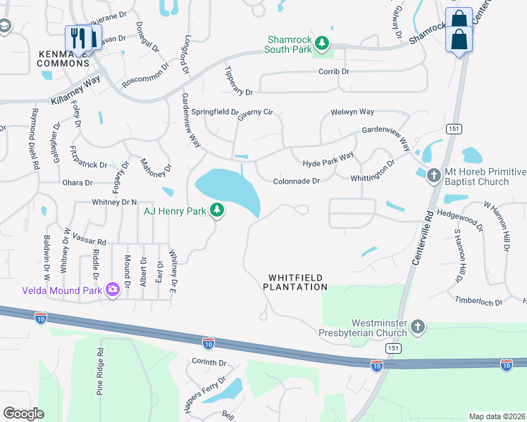 map of restaurants, bars, coffee shops, grocery stores, and more near 3348 Charleston Road in Tallahassee