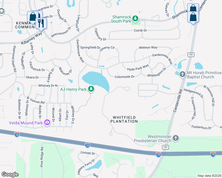 map of restaurants, bars, coffee shops, grocery stores, and more near 3348 Charleston Road in Tallahassee