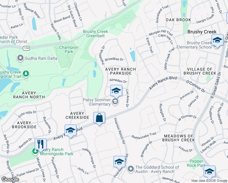 map of restaurants, bars, coffee shops, grocery stores, and more near 16216 Fincastle Drive in Austin