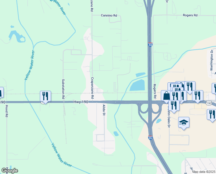 map of restaurants, bars, coffee shops, grocery stores, and more near 13073 Rocky's Lane in Hammond