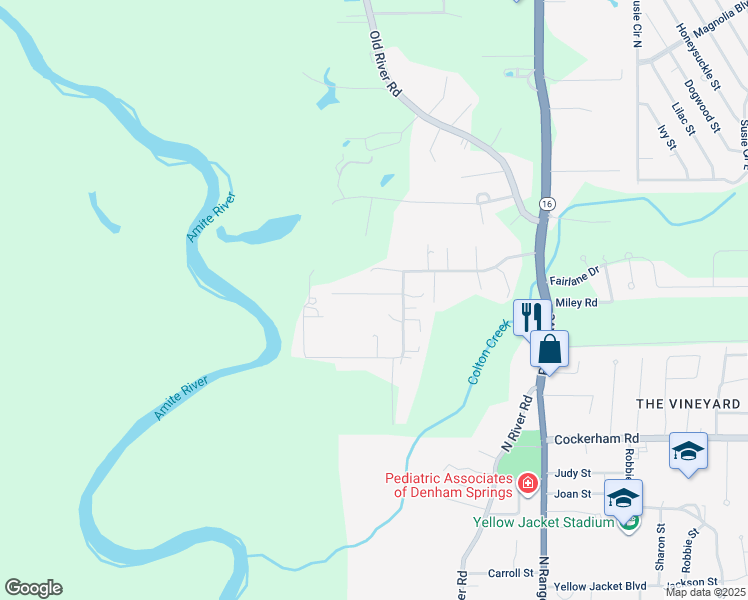 map of restaurants, bars, coffee shops, grocery stores, and more near 7509 Callahan Drive in Denham Springs