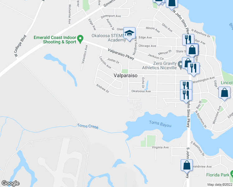 map of restaurants, bars, coffee shops, grocery stores, and more near 129 Edwards Circle in Valparaiso