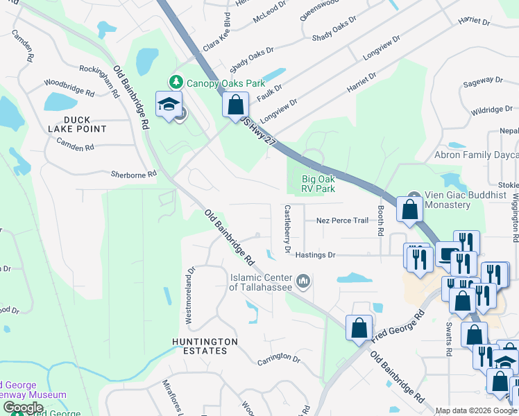 map of restaurants, bars, coffee shops, grocery stores, and more near 2751 McFarlane Court in Tallahassee