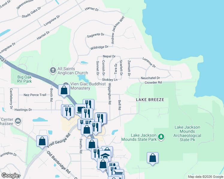 map of restaurants, bars, coffee shops, grocery stores, and more near 3935 Wiggington Road in Tallahassee