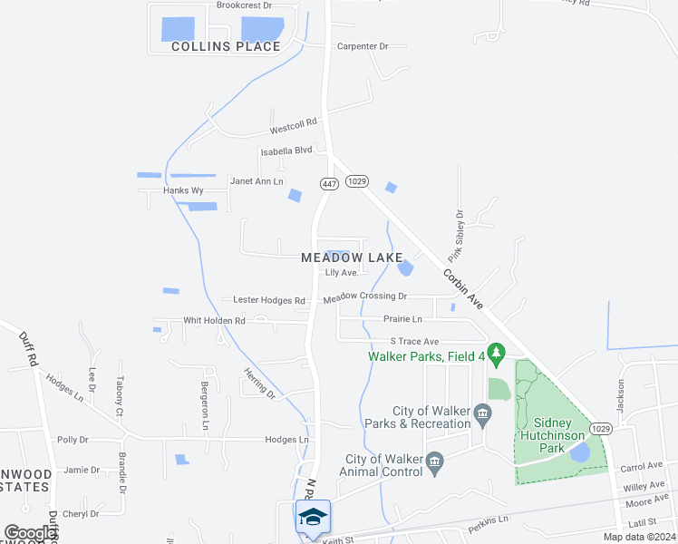 map of restaurants, bars, coffee shops, grocery stores, and more near Lily Avenue in Walker