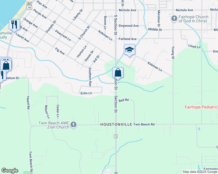 map of restaurants, bars, coffee shops, grocery stores, and more near 33 Echo Lane in Fairhope