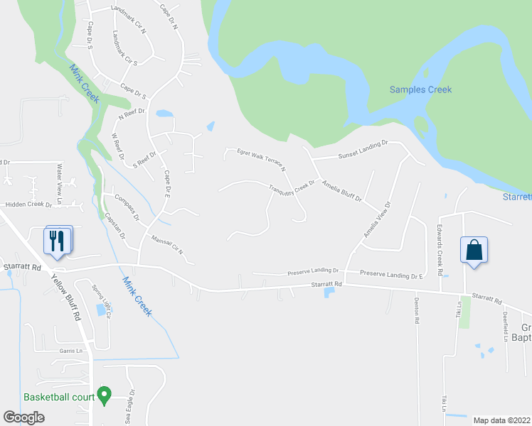 map of restaurants, bars, coffee shops, grocery stores, and more near Amelia Cove Drive in Jacksonville