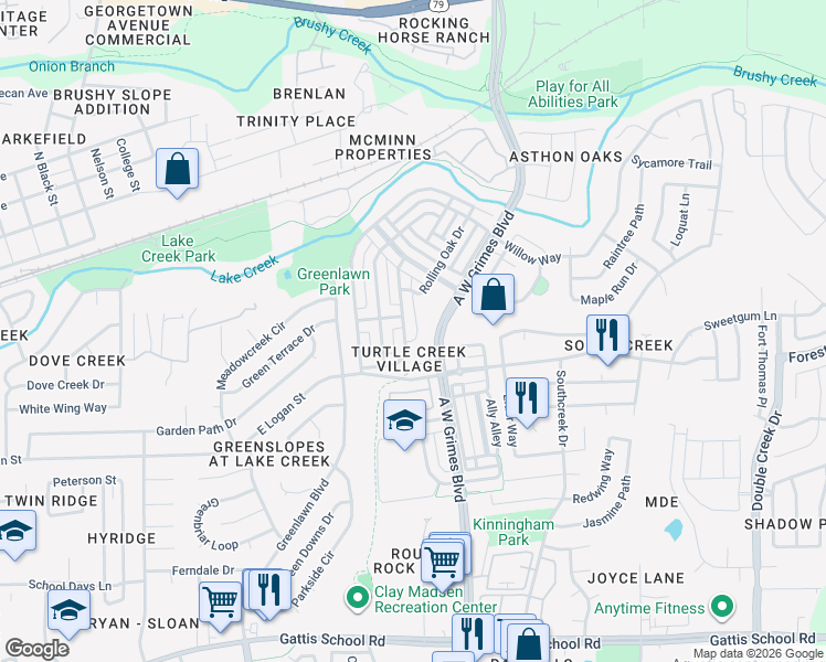 map of restaurants, bars, coffee shops, grocery stores, and more near 1509 Rices Crossing Lane in Round Rock