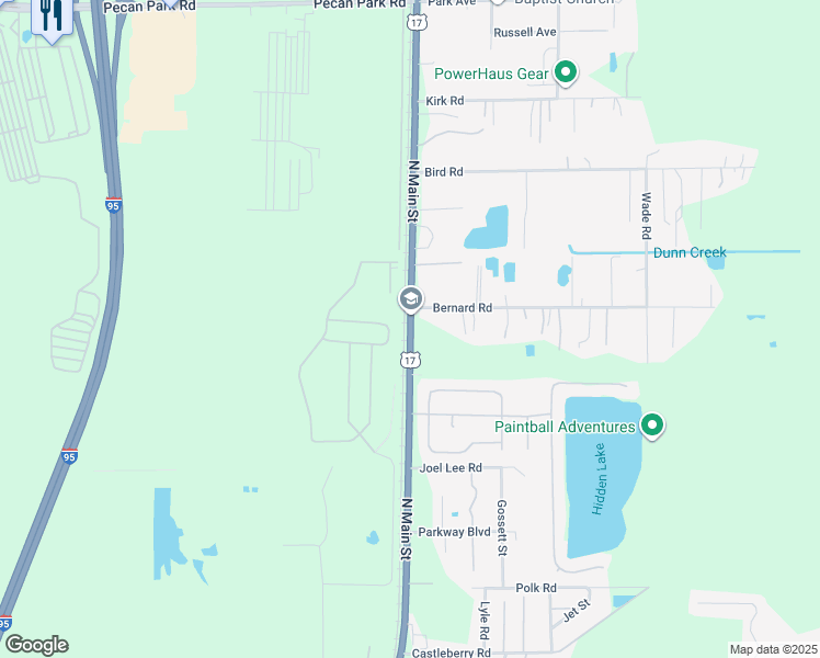 map of restaurants, bars, coffee shops, grocery stores, and more near 14812 North Main Street in Jacksonville