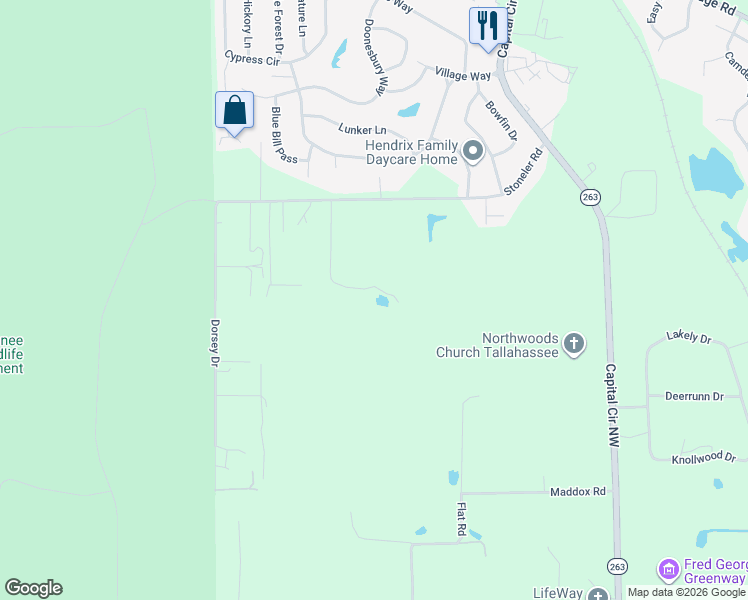 map of restaurants, bars, coffee shops, grocery stores, and more near 4043 Pamela Lane in Tallahassee