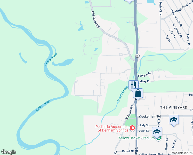map of restaurants, bars, coffee shops, grocery stores, and more near 7509 Callahan Drive in Denham Springs
