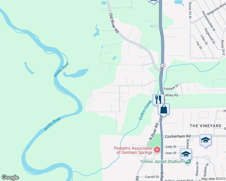 map of restaurants, bars, coffee shops, grocery stores, and more near 7509 Callahan Drive in Denham Springs
