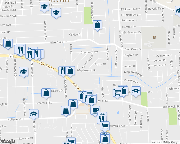 map of restaurants, bars, coffee shops, grocery stores, and more near 6010 Maplewood Drive in Baton Rouge