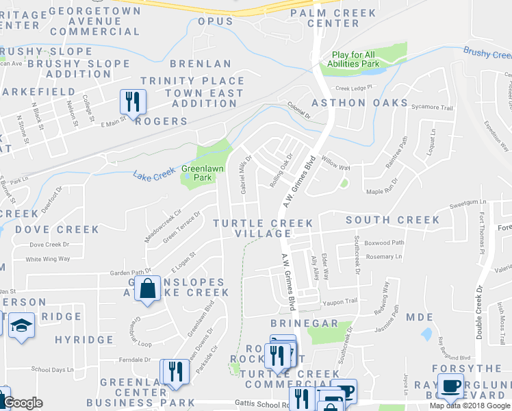 map of restaurants, bars, coffee shops, grocery stores, and more near 1509 Rices Crossing Lane in Round Rock