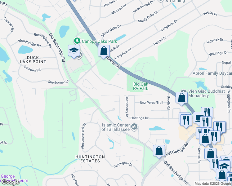 map of restaurants, bars, coffee shops, grocery stores, and more near 2760 McFarlane Court in Tallahassee