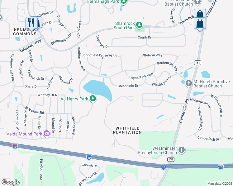 map of restaurants, bars, coffee shops, grocery stores, and more near 3348 Charleston Road in Tallahassee