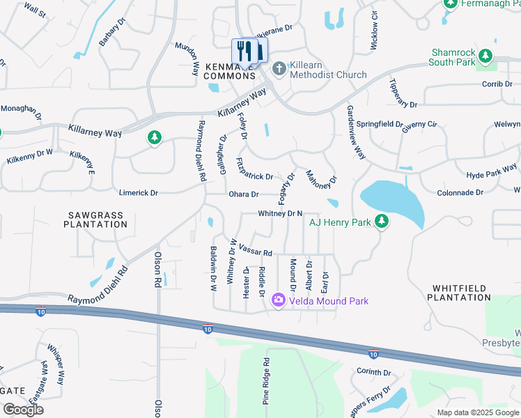 map of restaurants, bars, coffee shops, grocery stores, and more near 2716 Whitney Drive North in Tallahassee