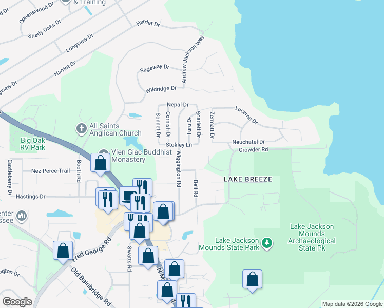 map of restaurants, bars, coffee shops, grocery stores, and more near 3935 Wiggington Road in Tallahassee