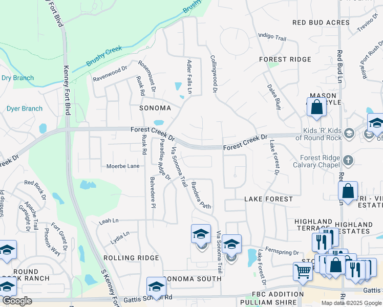map of restaurants, bars, coffee shops, grocery stores, and more near 1510 Homewood Circle in Round Rock