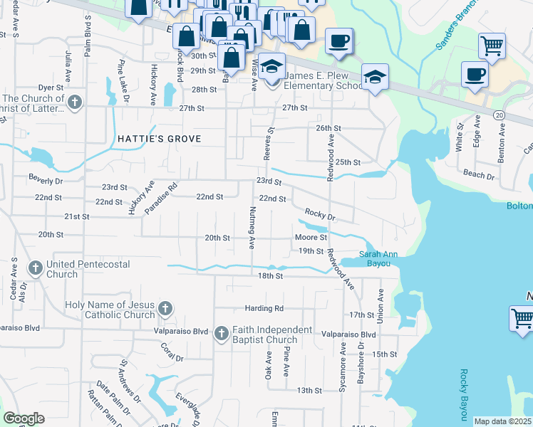 map of restaurants, bars, coffee shops, grocery stores, and more near 508 Oak Avenue in Niceville