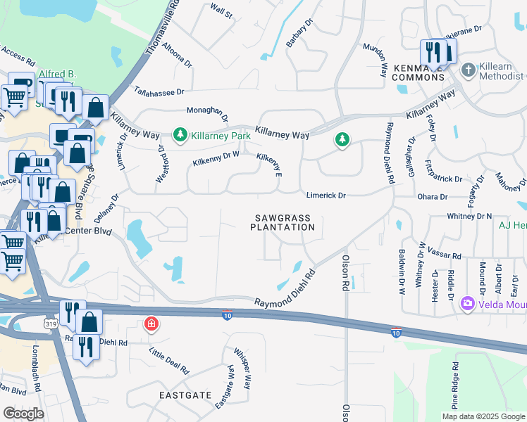 map of restaurants, bars, coffee shops, grocery stores, and more near 2971 Royal Palm Way in Tallahassee