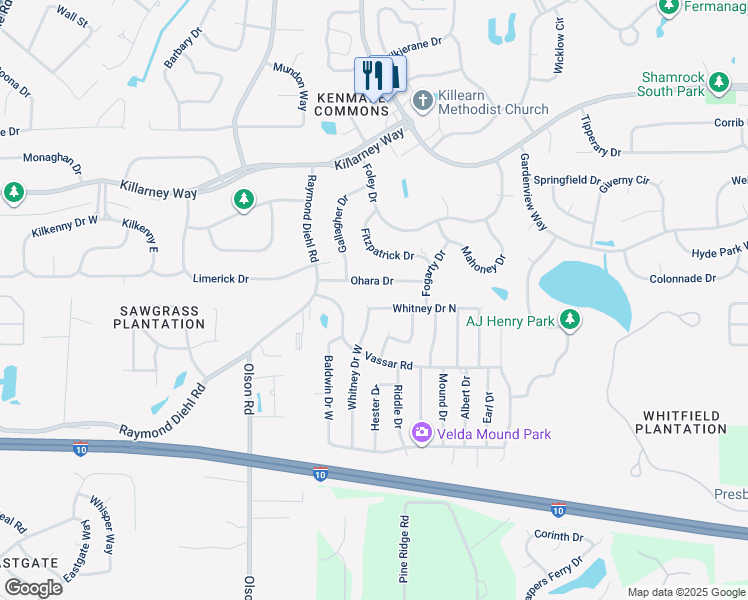 map of restaurants, bars, coffee shops, grocery stores, and more near 2700 Whitney Drive North in Tallahassee