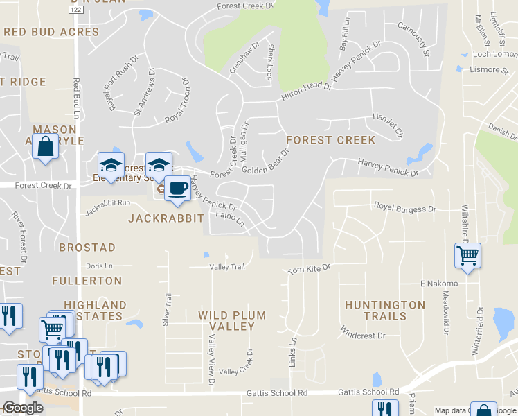 map of restaurants, bars, coffee shops, grocery stores, and more near 4002 Lord Byron Circle in Round Rock