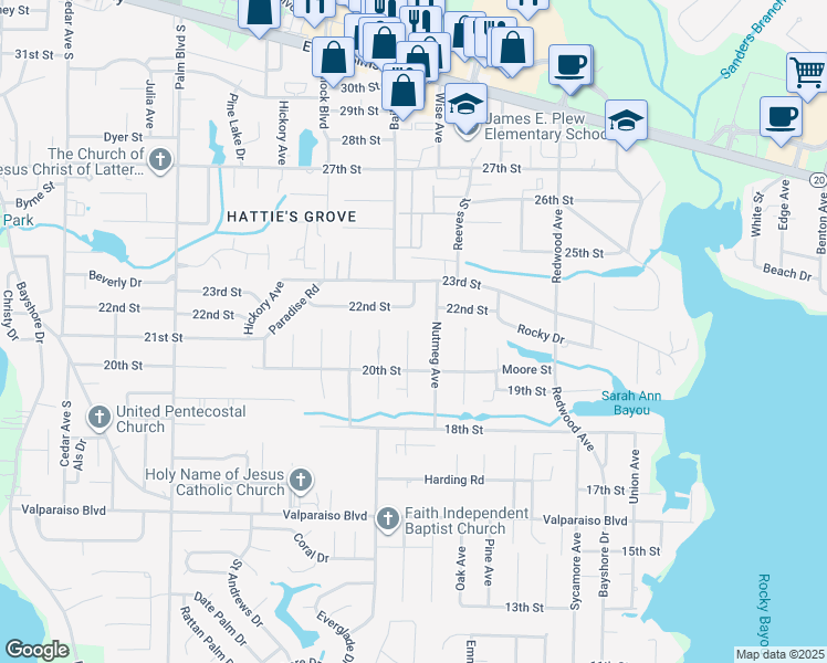 map of restaurants, bars, coffee shops, grocery stores, and more near 511 Maple Avenue in Niceville