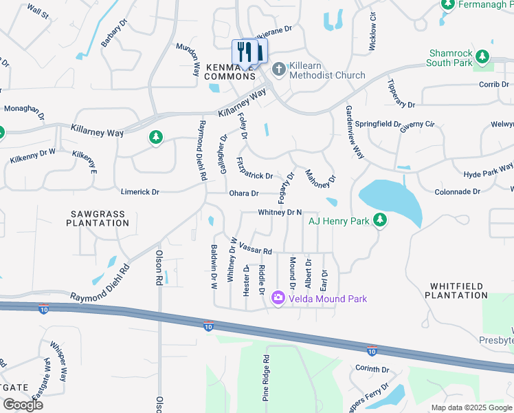 map of restaurants, bars, coffee shops, grocery stores, and more near 2716 Whitney Drive North in Tallahassee