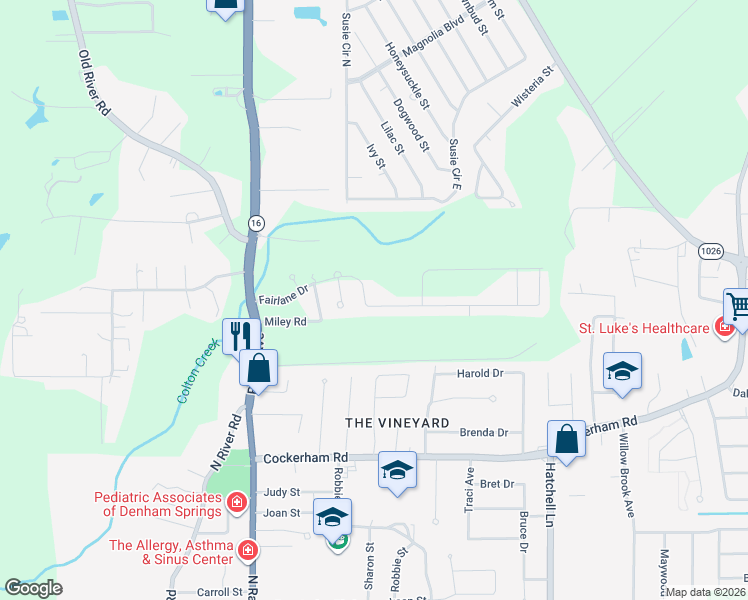 map of restaurants, bars, coffee shops, grocery stores, and more near 8217 Fairlane Drive in Livingston Parish