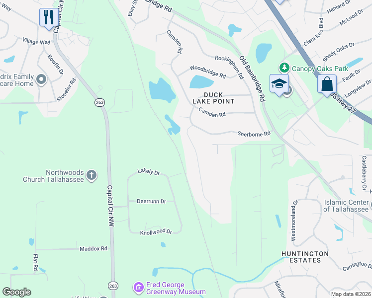 map of restaurants, bars, coffee shops, grocery stores, and more near 4340 Sherborne Road in Tallahassee