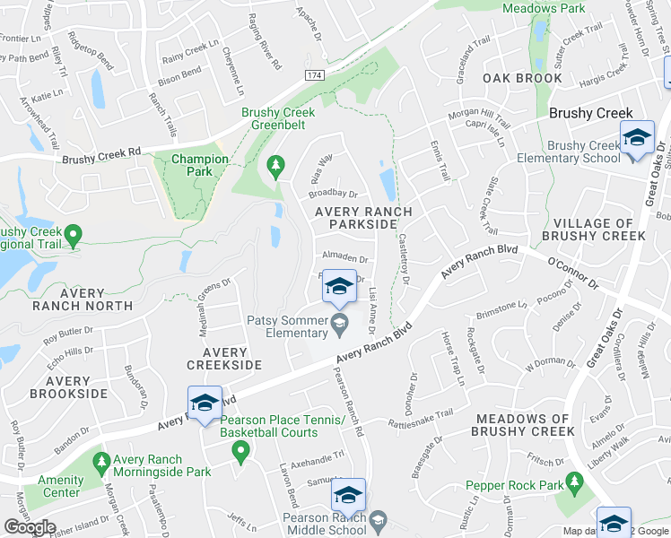 map of restaurants, bars, coffee shops, grocery stores, and more near 16216 Fincastle Drive in Austin