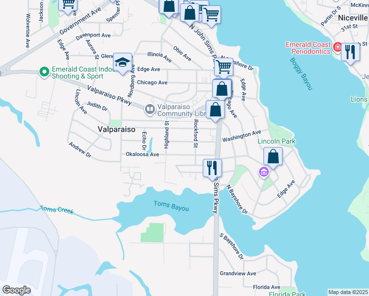 map of restaurants, bars, coffee shops, grocery stores, and more near 325 Washington Avenue in Valparaiso