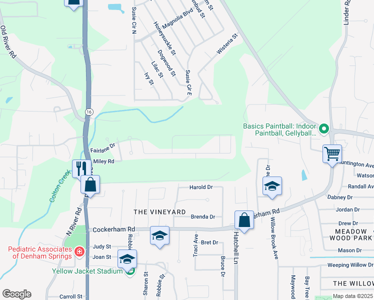 map of restaurants, bars, coffee shops, grocery stores, and more near 8333 Fairlane Drive in Dennis Mills