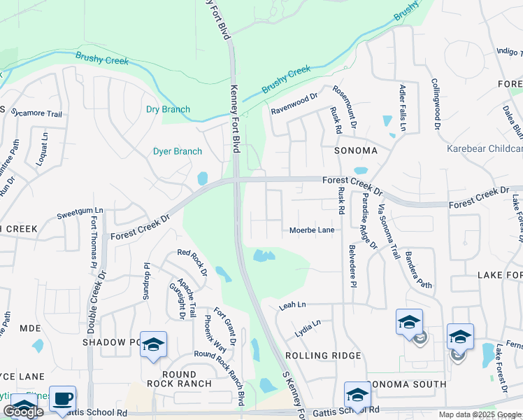 map of restaurants, bars, coffee shops, grocery stores, and more near 1032 Dyer Creek Place in Round Rock