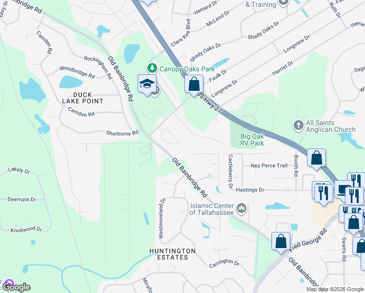 map of restaurants, bars, coffee shops, grocery stores, and more near 2796 McFarlane Court in Tallahassee